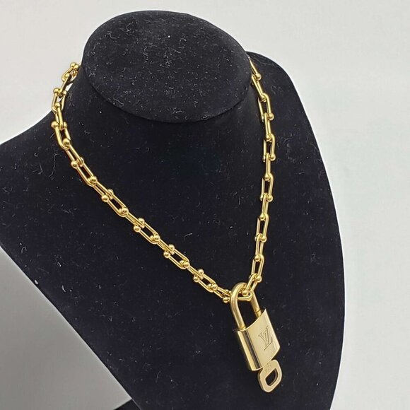 Authentic Louis Vuitton Lock and Key Gold Color with Gold Plated Chain Necklace - Picture 2 of 8
